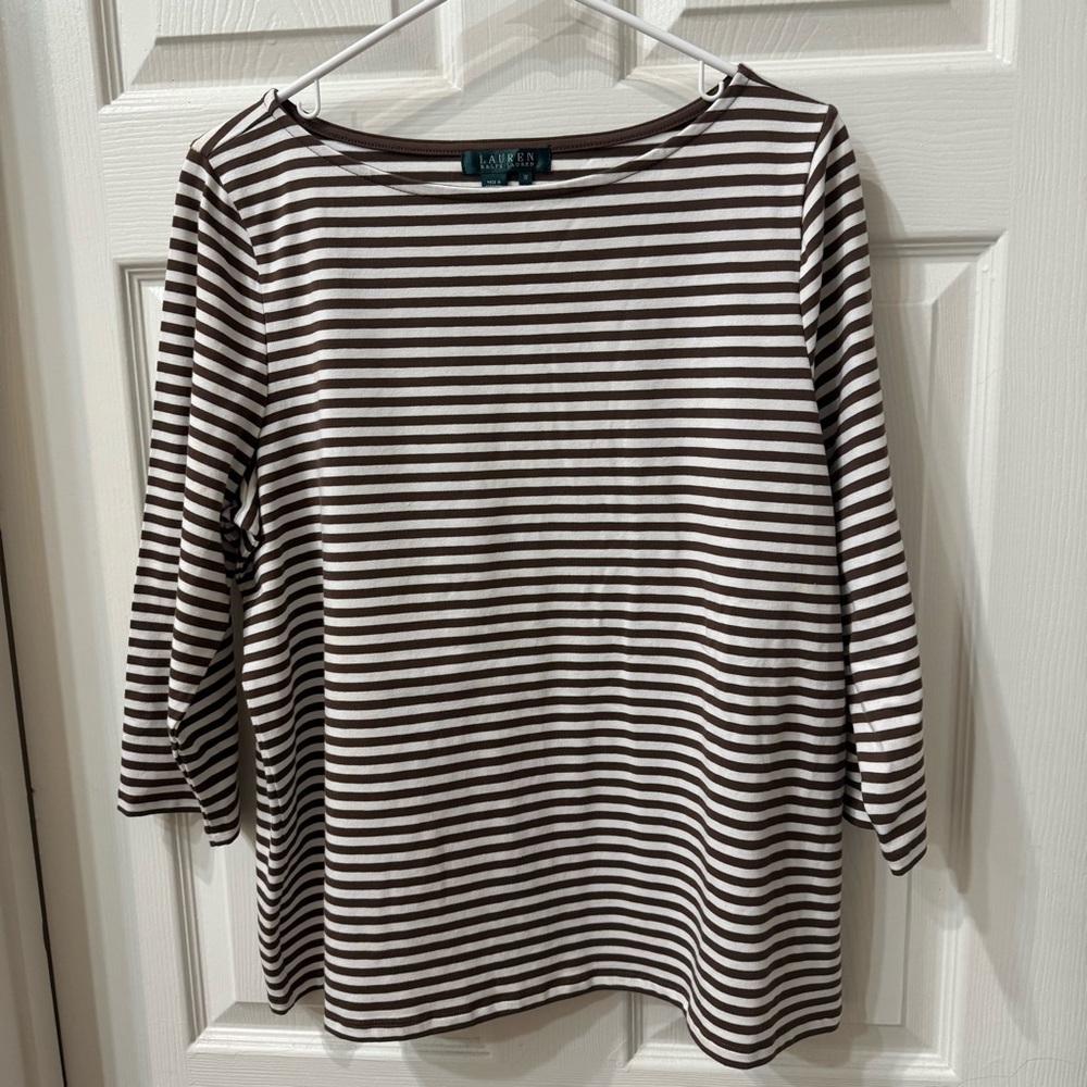 Lauren by Ralph Lauren Brown and White Striped Women's Top Size 1X